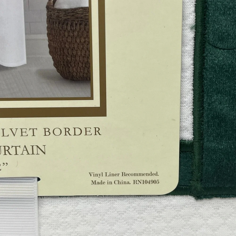Ridgefield Home Matelasse Rich Green Velvet Border Fabric Shower Curtain Luxury